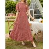 imageZESICA Womens 2025 Summer Casual Floral Print Short Flutter Sleeve Crew Neck Smocked High Waist Flowy Maxi DressOrangered