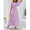 imageZESICA Womens 2025 Summer Casual Floral Print Short Flutter Sleeve Crew Neck Smocked High Waist Flowy Maxi DressPurple