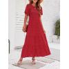 imageZESICA Womens 2025 Summer Casual Floral Print Short Flutter Sleeve Crew Neck Smocked High Waist Flowy Maxi DressRed