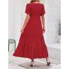 imageZESICA Womens 2025 Summer Casual Floral Print Short Flutter Sleeve Crew Neck Smocked High Waist Flowy Maxi DressRed