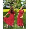 imageZESICA Womens 2025 Summer Casual Floral Print Short Flutter Sleeve Crew Neck Smocked High Waist Flowy Maxi DressRed