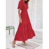 imageZESICA Womens 2025 Summer Casual Floral Print Short Flutter Sleeve Crew Neck Smocked High Waist Flowy Maxi DressRed