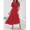 imageZESICA Womens 2025 Summer Casual Floral Print Short Flutter Sleeve Crew Neck Smocked High Waist Flowy Maxi DressRed