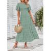 imageZESICA Womens 2025 Summer Casual Floral Print Short Flutter Sleeve Crew Neck Smocked High Waist Flowy Maxi DressSage