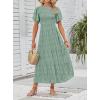 imageZESICA Womens 2025 Summer Casual Floral Print Short Flutter Sleeve Crew Neck Smocked High Waist Flowy Maxi DressSage