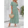 imageZESICA Womens 2025 Summer Casual Floral Print Short Flutter Sleeve Crew Neck Smocked High Waist Flowy Maxi DressSage