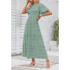 imageZESICA Womens 2025 Summer Casual Floral Print Short Flutter Sleeve Crew Neck Smocked High Waist Flowy Maxi DressSage