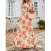 imageZESICA Womens 2025 Summer Casual Floral Print Short Flutter Sleeve Crew Neck Smocked High Waist Flowy Maxi DressTangerine
