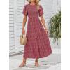 imageZESICA Womens 2025 Summer Casual Floral Print Short Flutter Sleeve Crew Neck Smocked High Waist Flowy Maxi DressVintagered