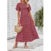 imageZESICA Womens 2025 Summer Casual Floral Print Short Flutter Sleeve Crew Neck Smocked High Waist Flowy Maxi DressVintagered