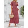 imageZESICA Womens 2025 Summer Casual Floral Print Short Flutter Sleeve Crew Neck Smocked High Waist Flowy Maxi DressVintagered