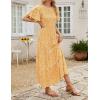 imageZESICA Womens 2025 Summer Casual Floral Print Short Flutter Sleeve Crew Neck Smocked High Waist Flowy Maxi DressYellow