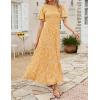imageZESICA Womens 2025 Summer Casual Floral Print Short Flutter Sleeve Crew Neck Smocked High Waist Flowy Maxi DressYellow