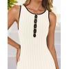 imageZESICA Womens 2025 Summer Long Maxi Dress Sleeveless Crew Neck Hollow Out Pleated Ribbed Knit Swing Tank DressesApricot
