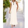 imageZESICA Womens 2025 Summer Long Maxi Dress Sleeveless Crew Neck Hollow Out Pleated Ribbed Knit Swing Tank DressesApricot