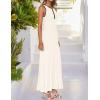 imageZESICA Womens 2025 Summer Long Maxi Dress Sleeveless Crew Neck Hollow Out Pleated Ribbed Knit Swing Tank DressesApricot