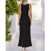 imageZESICA Womens 2025 Summer Long Maxi Dress Sleeveless Crew Neck Hollow Out Pleated Ribbed Knit Swing Tank DressesBlack