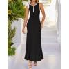 imageZESICA Womens 2025 Summer Long Maxi Dress Sleeveless Crew Neck Hollow Out Pleated Ribbed Knit Swing Tank DressesBlack