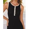imageZESICA Womens 2025 Summer Long Maxi Dress Sleeveless Crew Neck Hollow Out Pleated Ribbed Knit Swing Tank DressesBlack