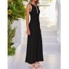 imageZESICA Womens 2025 Summer Long Maxi Dress Sleeveless Crew Neck Hollow Out Pleated Ribbed Knit Swing Tank DressesBlack