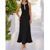 imageZESICA Womens 2025 Summer Long Maxi Dress Sleeveless Crew Neck Hollow Out Pleated Ribbed Knit Swing Tank DressesBlack