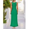 imageZESICA Womens 2025 Summer Long Maxi Dress Sleeveless Crew Neck Hollow Out Pleated Ribbed Knit Swing Tank DressesGreen
