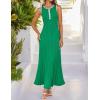imageZESICA Womens 2025 Summer Long Maxi Dress Sleeveless Crew Neck Hollow Out Pleated Ribbed Knit Swing Tank DressesGreen