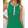 imageZESICA Womens 2025 Summer Long Maxi Dress Sleeveless Crew Neck Hollow Out Pleated Ribbed Knit Swing Tank DressesGreen