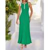 imageZESICA Womens 2025 Summer Long Maxi Dress Sleeveless Crew Neck Hollow Out Pleated Ribbed Knit Swing Tank DressesGreen