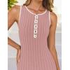 imageZESICA Womens 2025 Summer Long Maxi Dress Sleeveless Crew Neck Hollow Out Pleated Ribbed Knit Swing Tank DressesPink