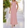 imageZESICA Womens 2025 Summer Long Maxi Dress Sleeveless Crew Neck Hollow Out Pleated Ribbed Knit Swing Tank DressesPink