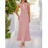 imageZESICA Womens 2025 Summer Long Maxi Dress Sleeveless Crew Neck Hollow Out Pleated Ribbed Knit Swing Tank DressesPink