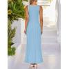 imageZESICA Womens 2025 Summer Long Maxi Dress Sleeveless Crew Neck Hollow Out Pleated Ribbed Knit Swing Tank DressesSky