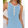 imageZESICA Womens 2025 Summer Long Maxi Dress Sleeveless Crew Neck Hollow Out Pleated Ribbed Knit Swing Tank DressesSky
