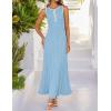 imageZESICA Womens 2025 Summer Long Maxi Dress Sleeveless Crew Neck Hollow Out Pleated Ribbed Knit Swing Tank DressesSky