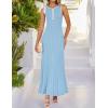 imageZESICA Womens 2025 Summer Long Maxi Dress Sleeveless Crew Neck Hollow Out Pleated Ribbed Knit Swing Tank DressesSky