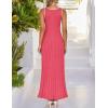 imageZESICA Womens 2025 Summer Long Maxi Dress Sleeveless Crew Neck Hollow Out Pleated Ribbed Knit Swing Tank DressesWatermelonred