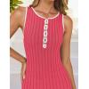 imageZESICA Womens 2025 Summer Long Maxi Dress Sleeveless Crew Neck Hollow Out Pleated Ribbed Knit Swing Tank DressesWatermelonred