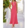 imageZESICA Womens 2025 Summer Long Maxi Dress Sleeveless Crew Neck Hollow Out Pleated Ribbed Knit Swing Tank DressesWatermelonred