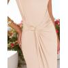 imageZESICA Womens 2025 Summer Mock Neck Casual Bodycon Dress Cap Sleeve Elegant Cocktail Party Long Midi DressesApricot