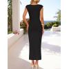 imageZESICA Womens 2025 Summer Mock Neck Casual Bodycon Dress Cap Sleeve Elegant Cocktail Party Long Midi DressesBlack