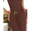 imageZESICA Womens 2025 Summer Mock Neck Casual Bodycon Dress Cap Sleeve Elegant Cocktail Party Long Midi DressesBrown