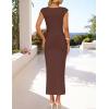 imageZESICA Womens 2025 Summer Mock Neck Casual Bodycon Dress Cap Sleeve Elegant Cocktail Party Long Midi DressesBrown