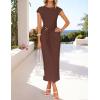 imageZESICA Womens 2025 Summer Mock Neck Casual Bodycon Dress Cap Sleeve Elegant Cocktail Party Long Midi DressesBrown