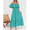 imageZESICA Womens 2025 Summer Off Shoulder Ruffle Midi Dress Short Sleeve High Waist Hollow Out Embroidery Party DressesAqua