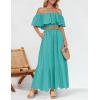 imageZESICA Womens 2025 Summer Off Shoulder Ruffle Midi Dress Short Sleeve High Waist Hollow Out Embroidery Party DressesAqua