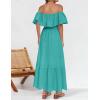 imageZESICA Womens 2025 Summer Off Shoulder Ruffle Midi Dress Short Sleeve High Waist Hollow Out Embroidery Party DressesAqua
