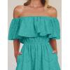 imageZESICA Womens 2025 Summer Off Shoulder Ruffle Midi Dress Short Sleeve High Waist Hollow Out Embroidery Party DressesAqua