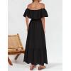 imageZESICA Womens 2025 Summer Off Shoulder Ruffle Midi Dress Short Sleeve High Waist Hollow Out Embroidery Party DressesBlack