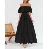 imageZESICA Womens 2025 Summer Off Shoulder Ruffle Midi Dress Short Sleeve High Waist Hollow Out Embroidery Party DressesBlack